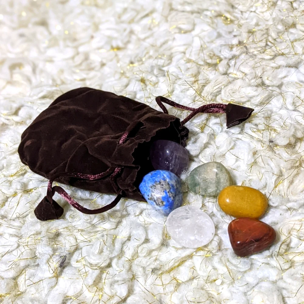 Polished Gemstone Starter Kit Velvet Pouch Rocks Geology Quartz Jasper Lazuli - Picture 7 of 8